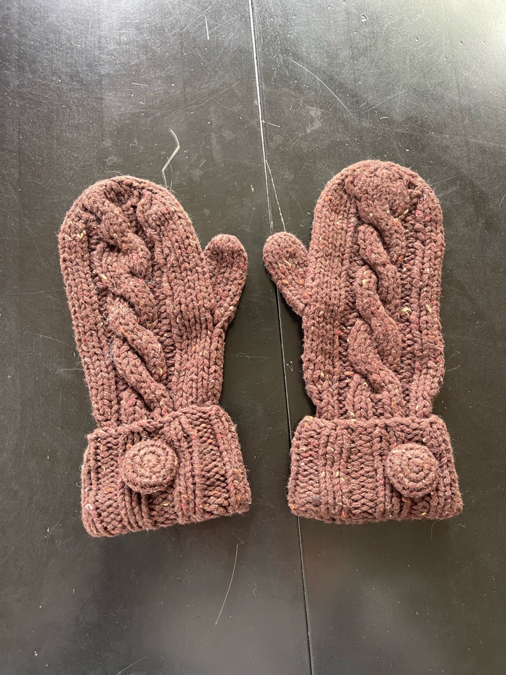 Brown Cotton Knit Mittens